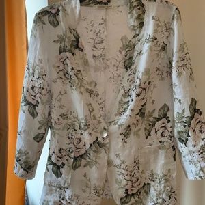 Linen Fiore Print Summer Blazer, MADE IN ITALY